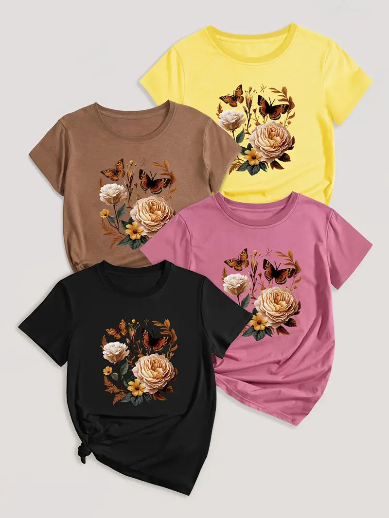 4Pc Stylish Graphic Print T-Shirts