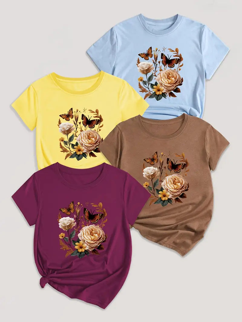 4Pc Stylish Graphic Print T-Shirts