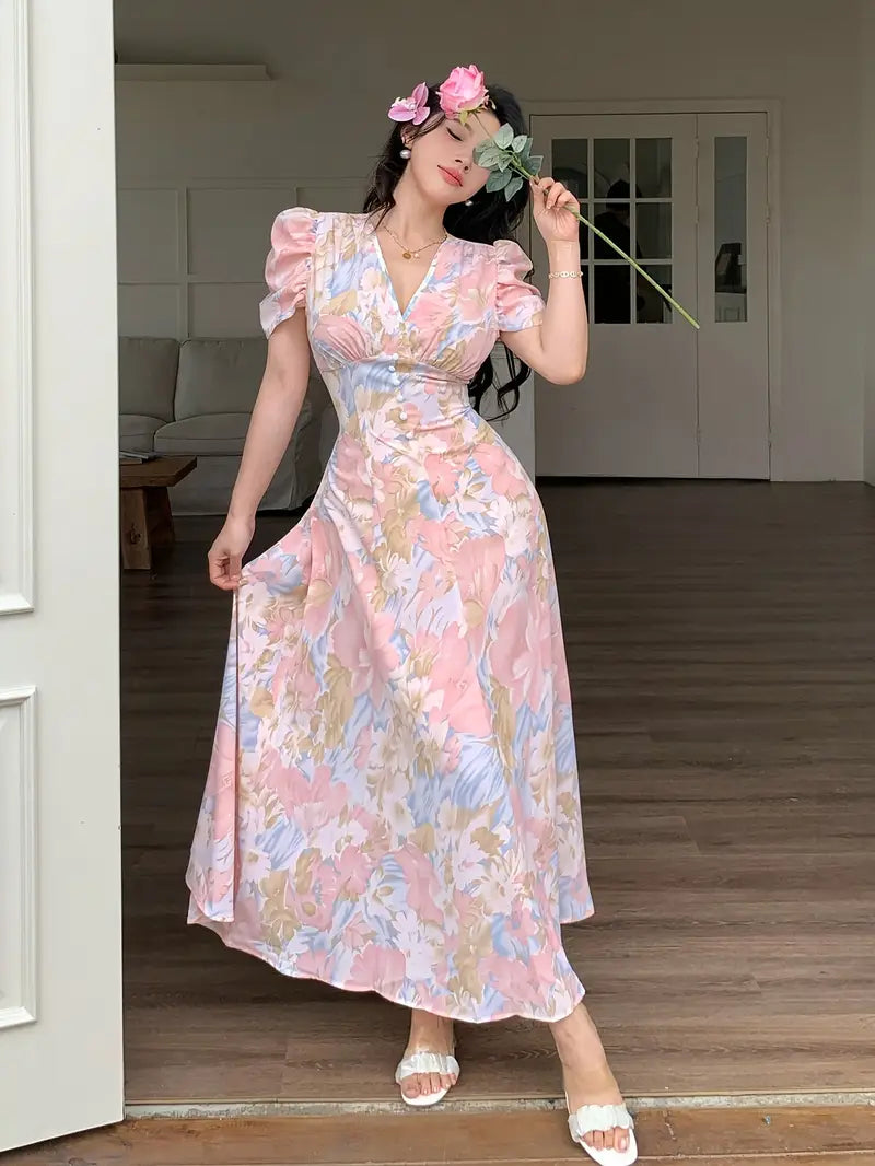 Graceful Maxi Dress – Elegant V-Neck Style, Soft Fabric Everyday Look