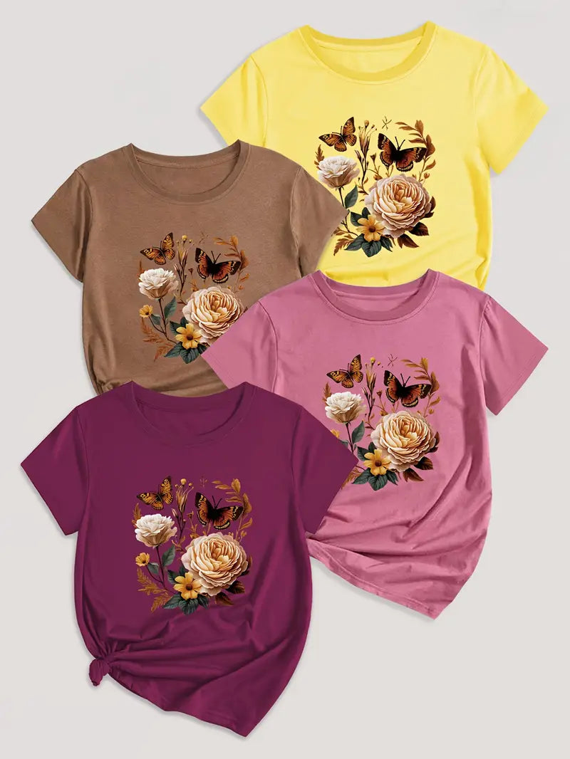 4Pc Stylish Graphic Print T-Shirts