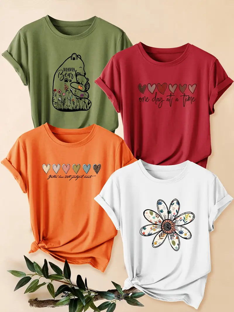 4Pc Stylish Graphic Print T-Shirts