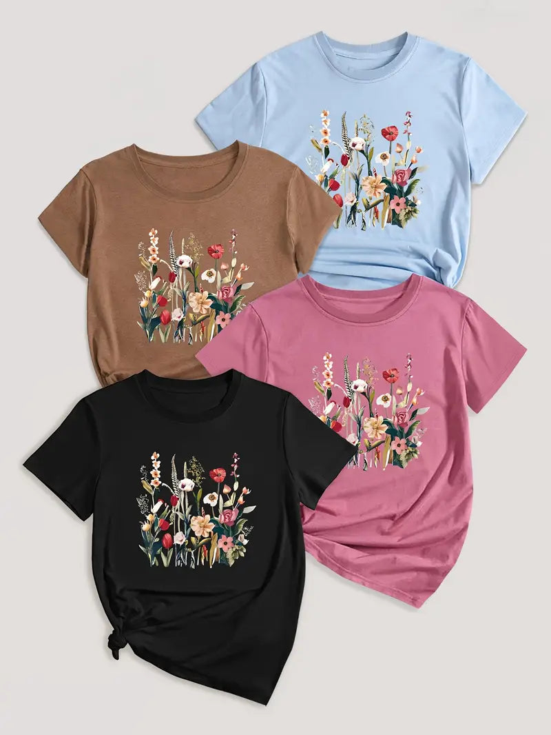 4Pc Stylish Graphic Print T-Shirts