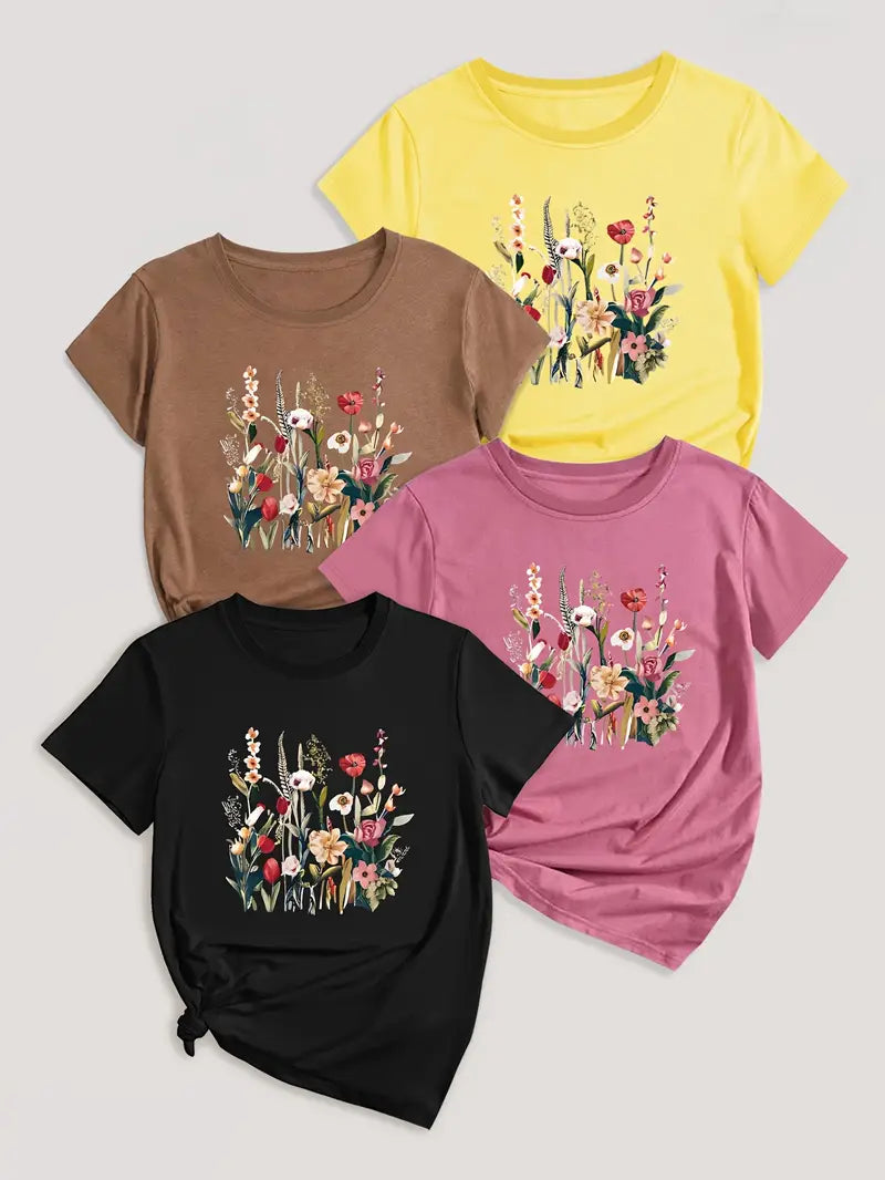 4Pc Stylish Graphic Print T-Shirts