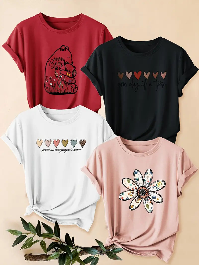 4Pc Stylish Graphic Print T-Shirts