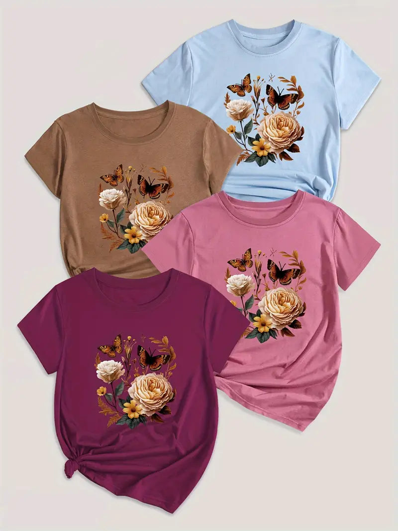 4Pc Stylish Graphic Print T-Shirts