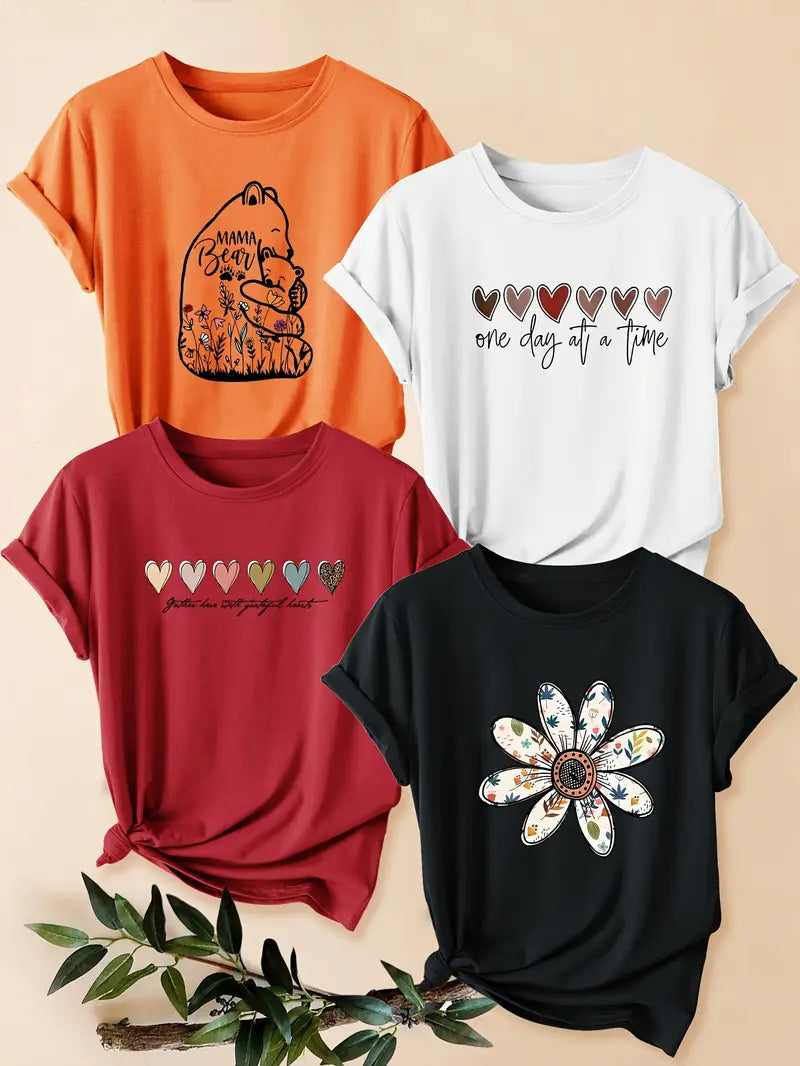 4Pc Stylish Graphic Print T-Shirts