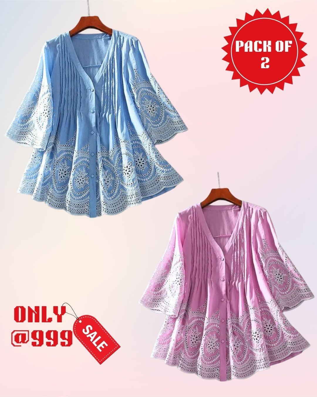 PACK OF 2 Luxury Cotton Chikankari Kurti