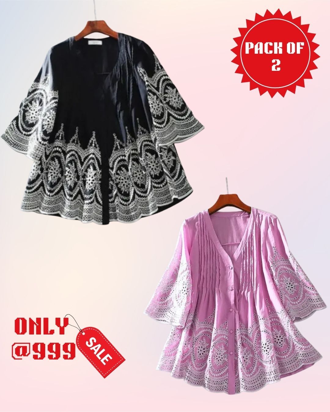 PACK OF 2 Luxury Cotton Chikankari Kurti