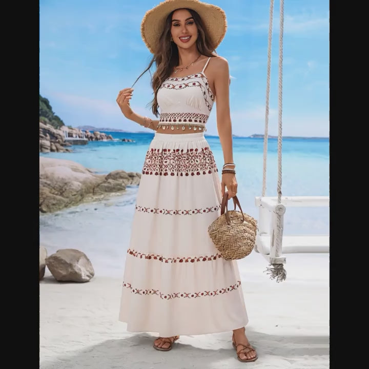 Boho Vibes Only 🌸 Tassel Halter & Flowy Skirt Set – Your Go-To Summer Look